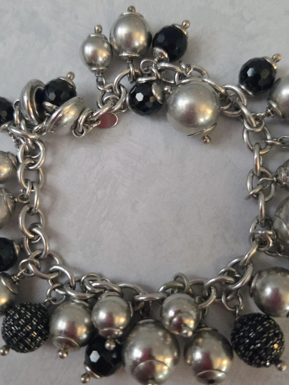 Milor Italy 925 Sterling Silver Black Beaded Charm Bracelet 8